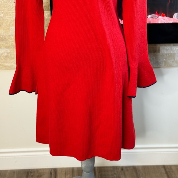 Tory Burch Red Long Flare Sleeve Sweater Dress - Picture 9 of 14